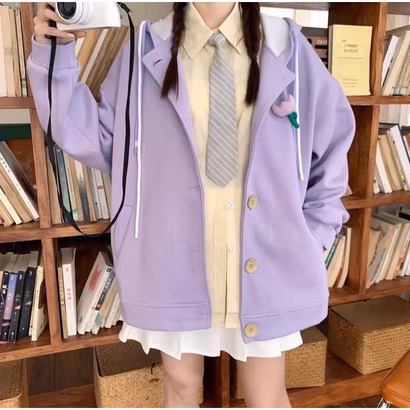 Áo Khoác Cadigan Nữ Có Thêu Nổi Bông Hoa Siêu Đáng Yêu Chất Dáng Form Rộng Vải Nỉ Dày Mịn Phối Cúc Bấm Xinh Lắm Hàng Hot Trend-Htm Fashion - Ảnh 3