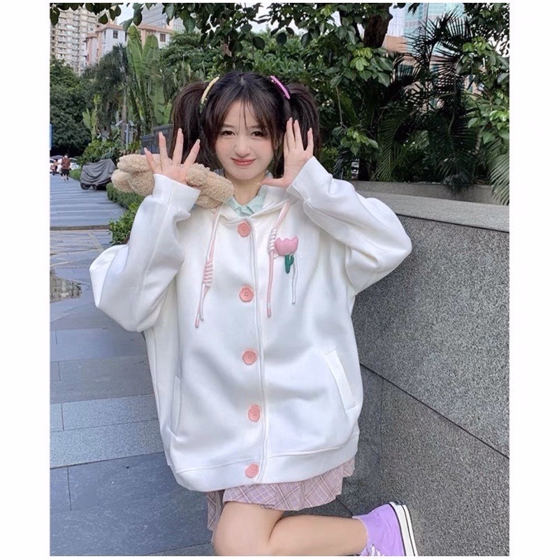 Áo Khoác Cadigan Nữ Có Thêu Nổi Bông Hoa Siêu Đáng Yêu Chất Dáng Form Rộng Vải Nỉ Dày Mịn Phối Cúc Bấm Xinh Lắm Hàng Hot Trend-Htm Fashion - Ảnh 9