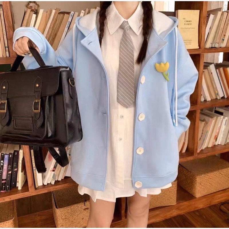 Áo Khoác Cadigan Nữ Có Thêu Nổi Bông Hoa Siêu Đáng Yêu Chất Dáng Form Rộng Vải Nỉ Dày Mịn Phối Cúc Bấm Xinh Lắm Hàng Hot Trend-Htm Fashion - Ảnh 7