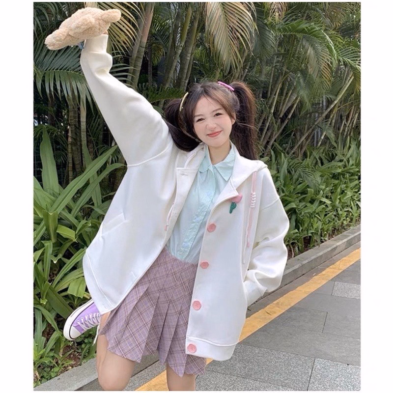 Áo Khoác Cadigan Nữ Có Thêu Nổi Bông Hoa Siêu Đáng Yêu Chất Dáng Form Rộng Vải Nỉ Dày Mịn Phối Cúc Bấm Xinh Lắm Hàng Hot Trend-Htm Fashion