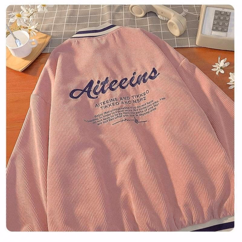 Áo Khoác Nhung Nam Nữ Chất Dáng Form Rộng Có Thêu Chữ Tikkeo Phối Cúc Bấm Siêu Xinh Vải Thấm Hut Tốt Hàng Hot Trend-Htm Fashion - Ảnh 2