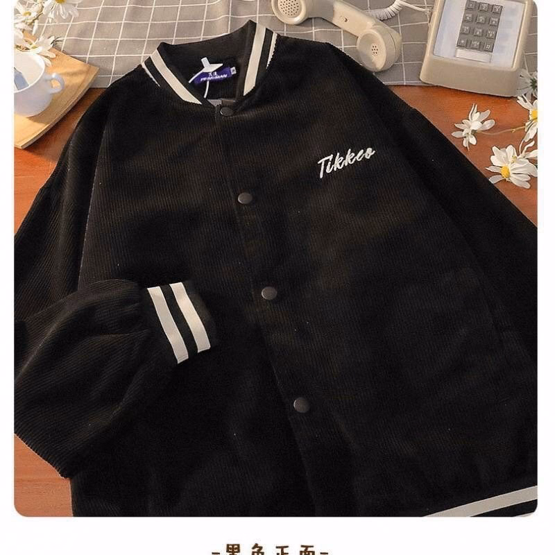 Áo Khoác Nhung Nam Nữ Chất Dáng Form Rộng Có Thêu Chữ Tikkeo Phối Cúc Bấm Siêu Xinh Vải Thấm Hut Tốt Hàng Hot Trend-Htm Fashion - Ảnh 3