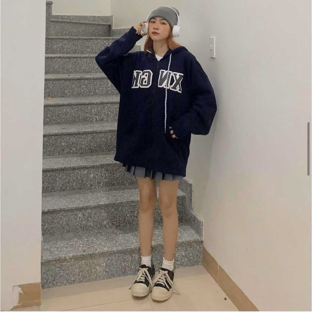 Áo Khoác Hoodie Nỉ Nam Nữ Có Thêu Nổi Chữ Xn Gk Form Rộng Kèm Nón Trùm Đầy Dây Rút Siêu Xinh Chất Vải Dày Mịn Hàng Hot Trend-Htm Fashion - Ảnh 5