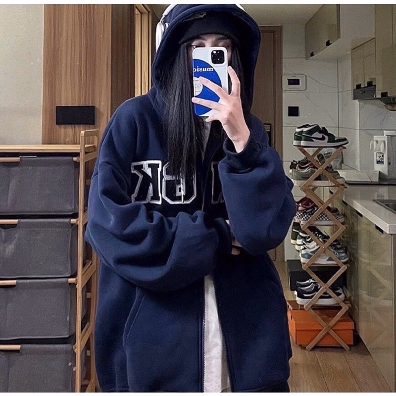 Áo Khoác Hoodie Nỉ Nam Nữ Có Thêu Nổi Chữ Xn Gk Form Rộng Kèm Nón Trùm Đầy Dây Rút Siêu Xinh Chất Vải Dày Mịn Hàng Hot Trend-Htm Fashion - Ảnh 3