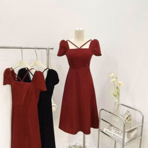 Đầm Váy Nữ Nhung Cứng Form Xòe Cổ Vuông Bt899 - Nana House