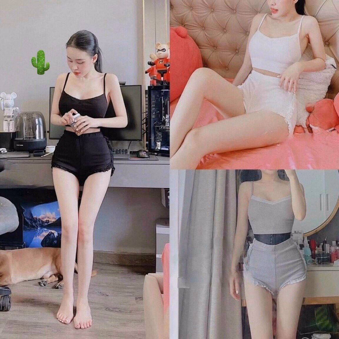 Set Đồ Nữ Áo 2 Dây Và Quần Phối Ren - Ausa House