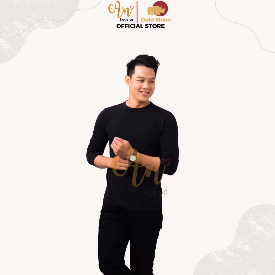 Áo Thun Nam Tay Dài Cổ Tròn Màu Đen Đông Ấm Hè Mát Chất Liệu 100% Cotton Cao Cấp - Gold Rhino