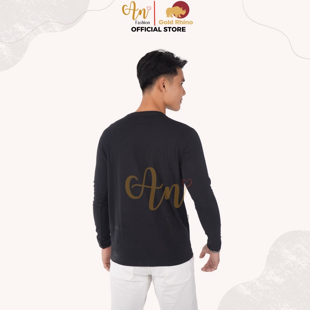 Áo Thun Nam Tay Dài Cổ Tròn Màu Đen Đông Ấm Hè Mát Chất Liệu 100% Cotton Cao Cấp - Gold Rhino - Ảnh 6