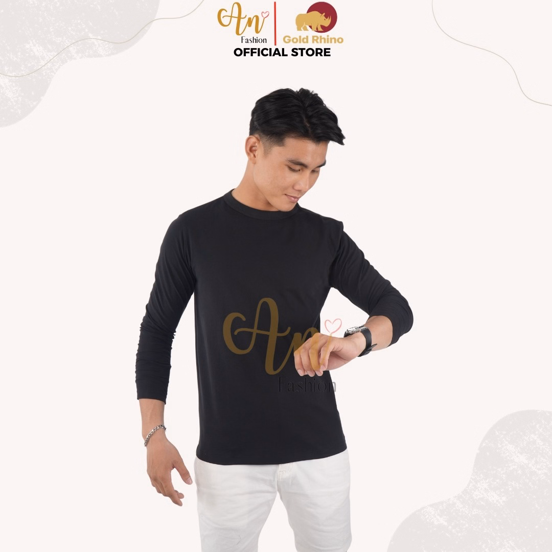 Áo Thun Nam Tay Dài Cổ Tròn Màu Đen Đông Ấm Hè Mát Chất Liệu 100% Cotton Cao Cấp - Gold Rhino - Ảnh 4