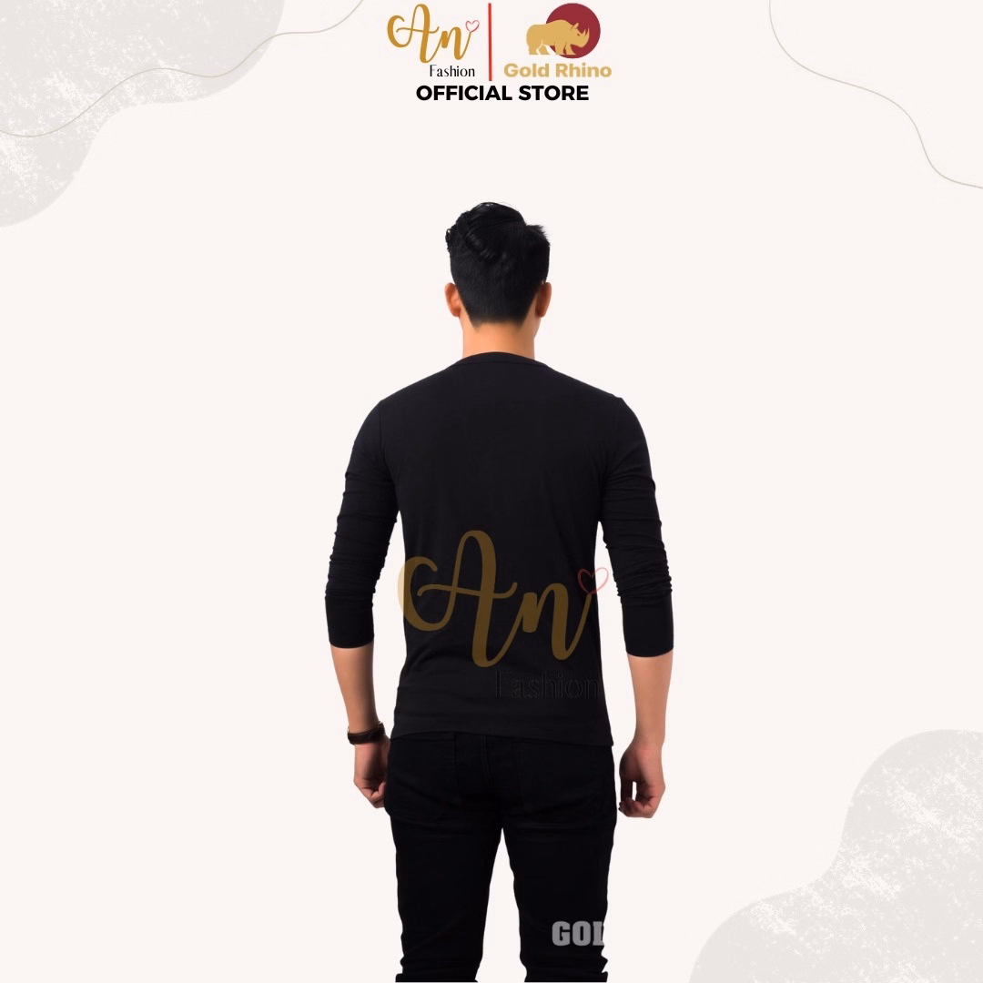 Áo Thun Nam Tay Dài Cổ Tròn Màu Đen Đông Ấm Hè Mát Chất Liệu 100% Cotton Cao Cấp - Gold Rhino - Ảnh 2