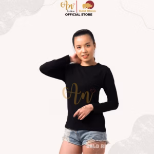 Áo Thun Nữ Tay Dài Cổ Tròn Màu Đen Đông Ấm Hè Mát Chất Liệu 100% Cotton Cao Cấp - Gold Rhino