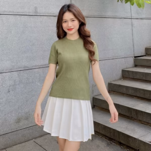 Áo Len Đũa Cộc Tay Cổ Tròn Chất Len Mềm Mịn, Co Giãn Thoải Mái - Chipxinhxk