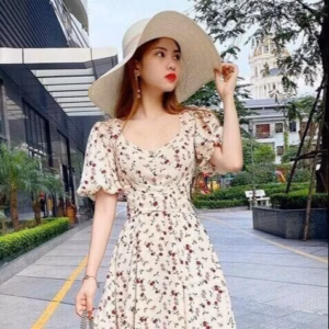 Đầm Váy Nữ Kate Lụa Hoa Tay Phồng Sa689 - Sam Store