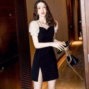 Đầm Váy Nữ Thun Borip Xẻ Tà Phối Tay Voan Sa580 - Sam Store