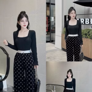 Set Bộ Đồ Nữ Áo Crotop Tay Dài Phối Quần Ống Rộng Sa877 - Sam Store