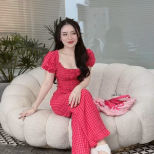 Set Bộ Đồ Nữ Đũi Xốp Áo Crotop Cổ Vuông Tay Ngắn Phối Quần Dài S11- Nana House