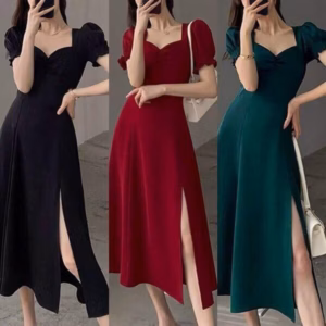 Đầm Váy Nữ Chất Lụa Tay Phồng Xẻ Tà Bt688 - Nana House