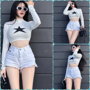 Áo Croptop Cổ Cao In Ngôi Sao Thun Borip Loại 1 - Lê Phương Boutique