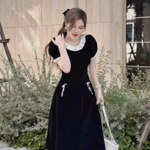 Đầm Váy Nữ Chất Nhung Phối Bèo Cổ Form Xòe Dd958 - Nana House